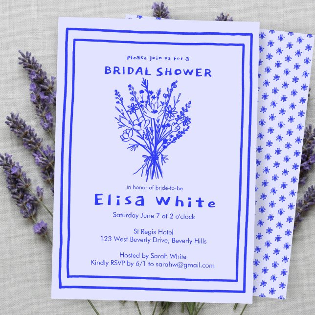 Convite Buquê de Flores Silvestres Churrasco Rústico Chá d (Wildflower Bouquet Rustic Whimsical Bridal Shower Blue Periwinkle Invitation
)