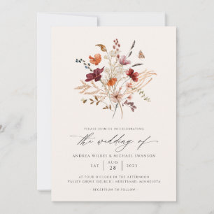Convite Buquê de Flores Silvestres de Outono Casamento Vin