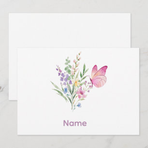 Convite Buquê de Flores Silvestres em Aquarela com Borbole