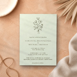 Convite Buquê de Flores Verde Claro Boho Minimalista Botân