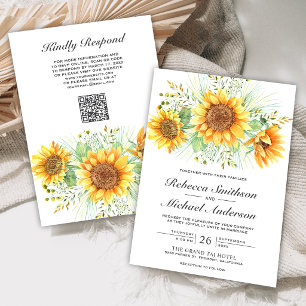 Convite Buquê de Girassóis Florais Rústicos Código QR Casa