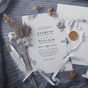 Convite Buquê de Hortênsia Azul Casamento Moderno Elegante
