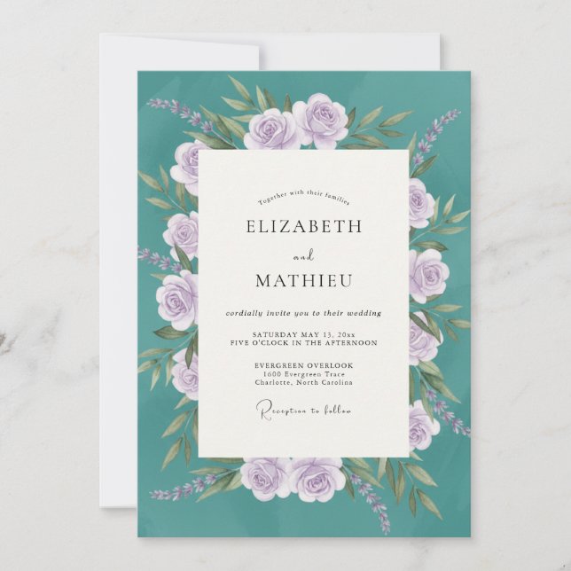 Convite Buquê de Lilás Teal Eucalipto Casamento (Frente)