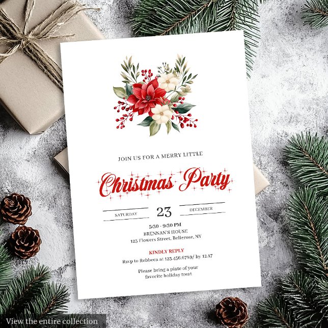 Convite Buquê de Natal Vintage em Aquarela Natal  (Vintage Christmas Bouquet Watercolor christmas invitation

)