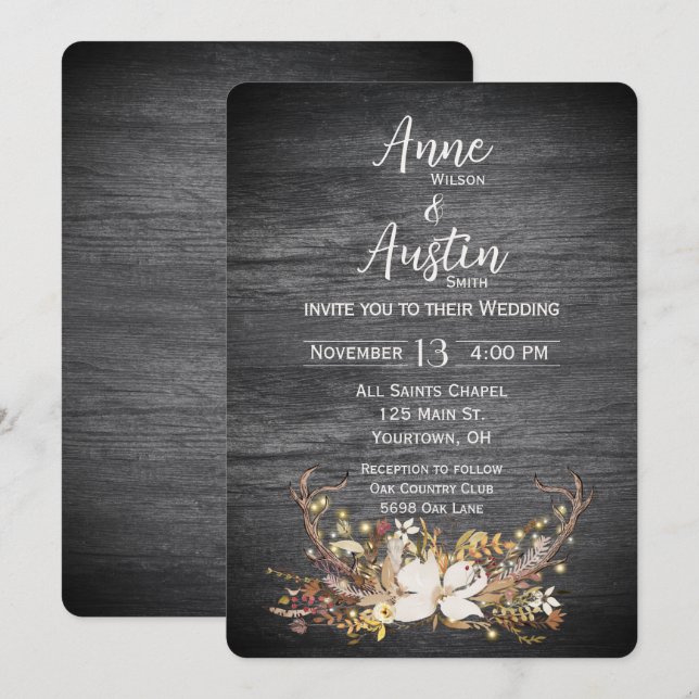 Convite Buquê de Noiva com Galhadas de Veado (Frente/Verso)