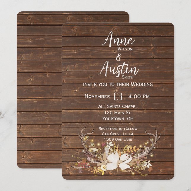 Convite Buquê de Noiva com Galhadas de Veado (Frente/Verso)