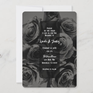 Convite Buquê de Noiva de Rosas Florais Preto e Cinza Escu
