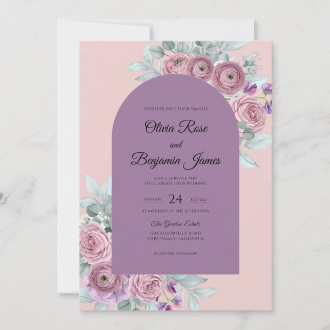 Convite Buquê de Orquídea Roxa Casamento (Frente)
