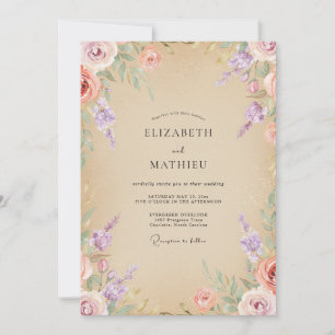 Convite Buquê de Pêssego Champagne Eucalipto Casamento