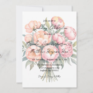 Convite Buquê de Pêssego Elegante com Casamento de Ouros