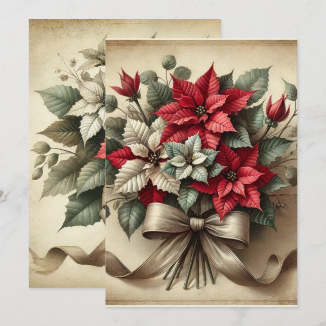 Convite Buquê de Poinsettia de Aquarela Imprimível (Frente/Verso)