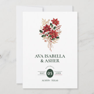Convite Buquê de Poinsettia de Natal Casamento QR TLW26