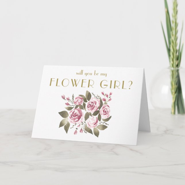 Convite Buquê de Rosa Vinho Você Será Minha Menina de Flor (Frente)