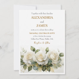 Convite buquê de rosas brancas de casamento