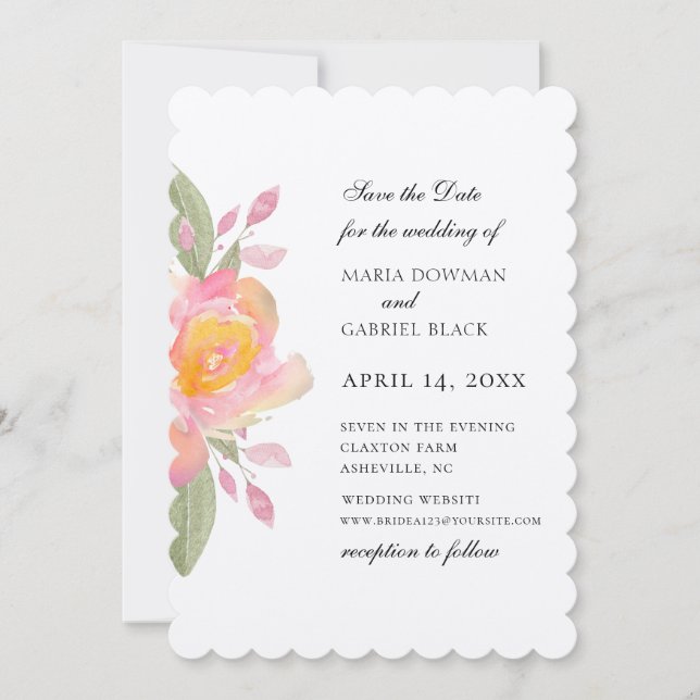 Convite Buquê de rosas em aquarela floral save the date (Frente)