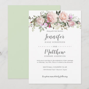 Convite Buquê de Rosas em Aquarela Rosa Choque Casamento