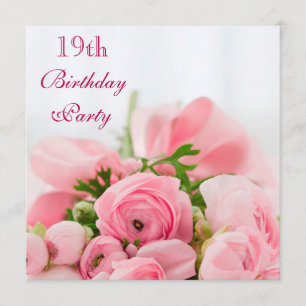 Convite Buquê De Rosas Rosa 19º Aniversário