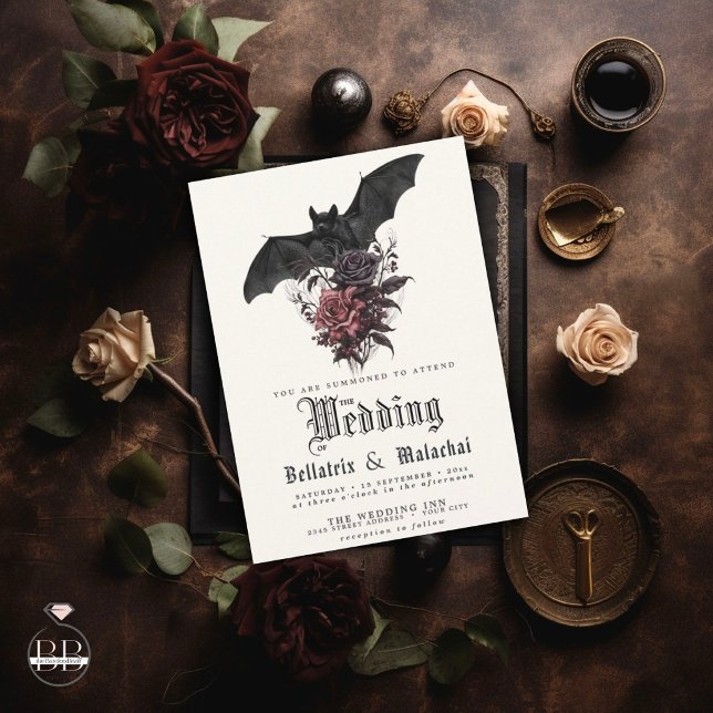 Convite Buquê de Rosas Rosewood Preto Morcego QR  (Criador carregado)