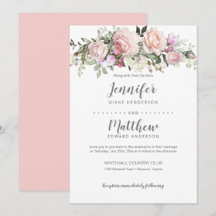Convite Buquê de Rosas Sweetheart Rosa Bege Casamento