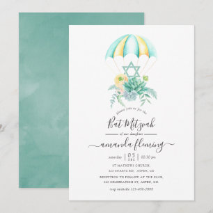 Convite Buquê de Suculentas Florais Parachute Bat Mitzvah