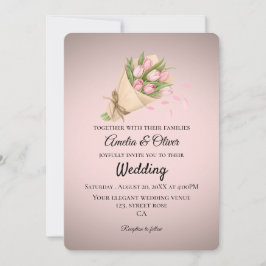 Convite Buquê de Tulipas Rosa Elegante Casamento