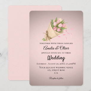 Convite Buquê de Tulipas Rosa Elegante Casamento