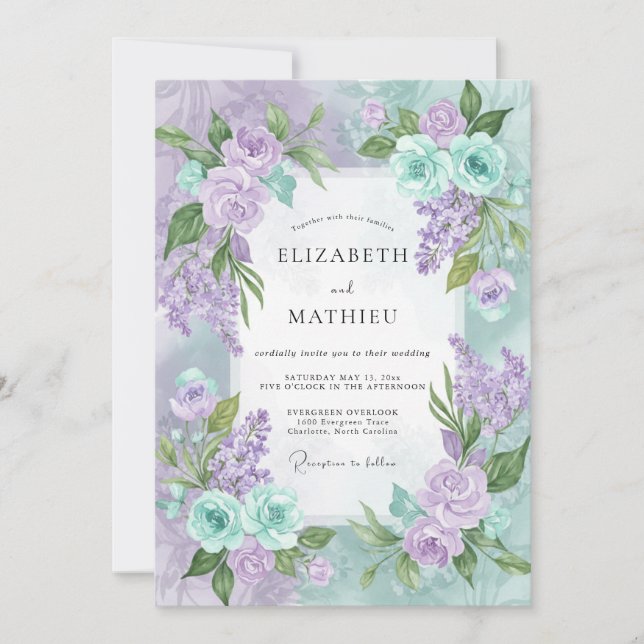 Convite Buquê de Vinca Violeta Eucalipto Casamento (Frente)