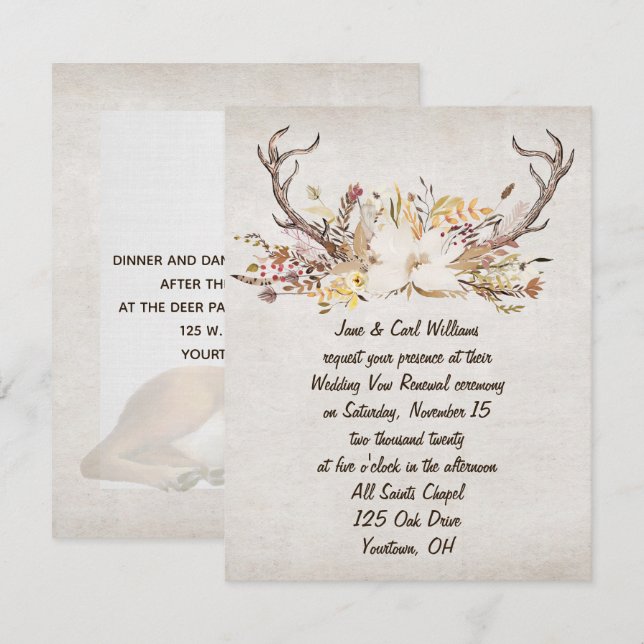Convite buquê e veados de outono - renovação do voto (Frente/Verso)