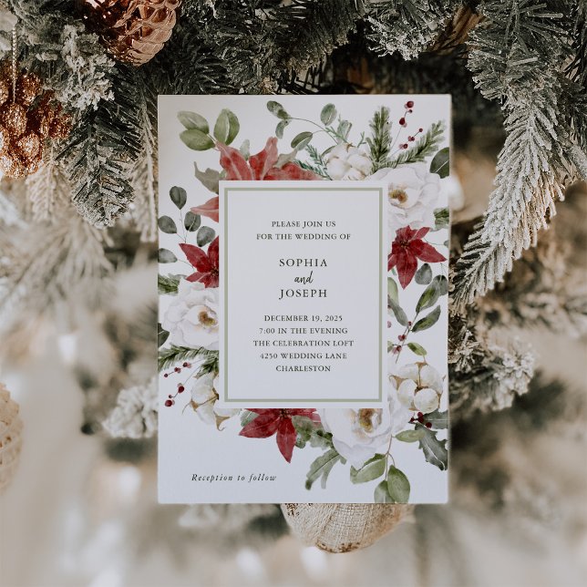 Convite Buquê Elegante | Casamento de Natal (An elegant and modern Christmas holiday wedding invitation that still has a traditional classic look)