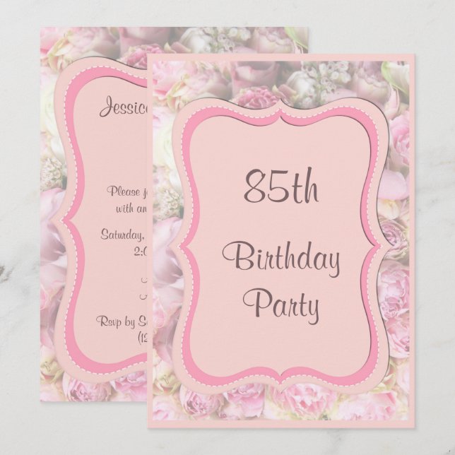 Convite Buquê Elegante e Romântico com quadro 85. º aniver (Frente/Verso)