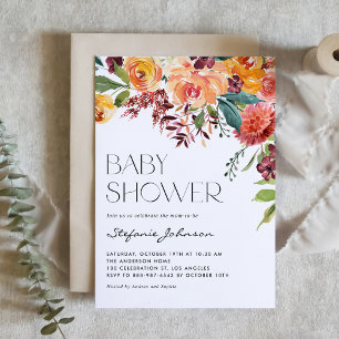 Convite Buquê Fall Floral Chá de fraldas de Código QR