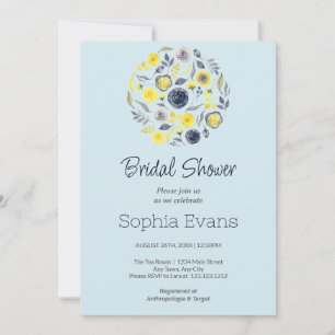 Convite Buquê Floral Amarelo e Azul para Chá de Noiva