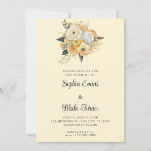 Convite Buquê Floral Amarelo e Branco Casamento Amarelo