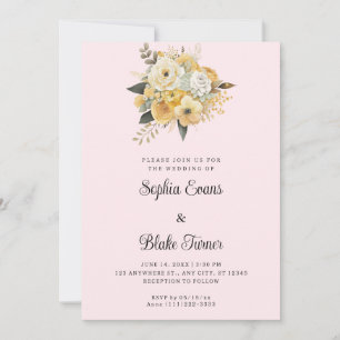 Convite Buquê Floral Amarelo e Branco Rosa Casamento