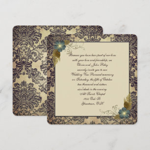 Convite buquê floral antiquado no quadro de damask