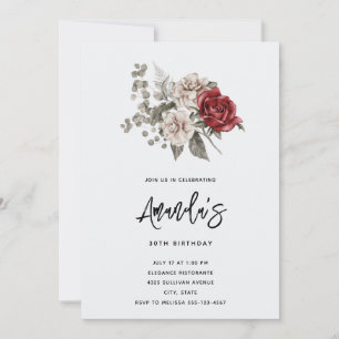 Convite Buquê Floral Boho de Rosa Vermelha e Creme de Aniv
