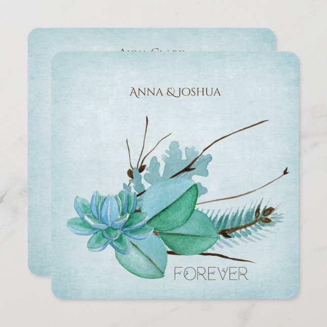 Convite buquê floral de aquarela de casamento com galhos (Frente/Verso)