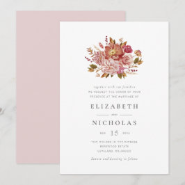 Convite Buquê Floral de Aquarela Rosa Elegante para Casame