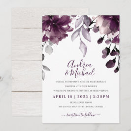 Convite Buquê Floral de Aquarela Roxa Casamento