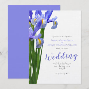 Convite Buquê Floral de Íris Azuis Modernos Casamento