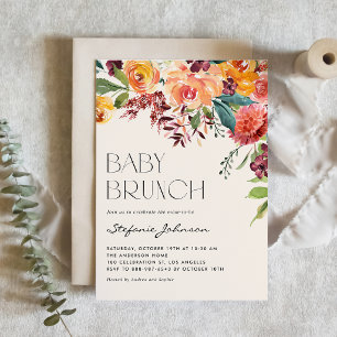 Convite Buquê Floral de Outono em Aquarela para Brunch de