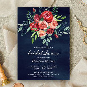 Convite Buquê Floral de Rosas Vermelhas Banho de Noiva Azu