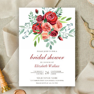 Convite Buquê Floral de Rosas Vermelhas para Chá de Noiva