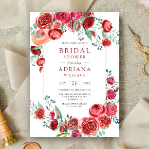 Convite Buquê Floral de Rosas Vermelhas para Chá de Noiva