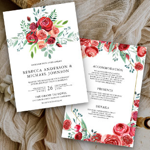 Convite Buquê Floral de Rosas Vermelhas Tudo em Um Casamen
