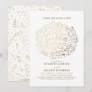 Convite Buquê Floral Dourado Fabuloso Aniversário de Casam