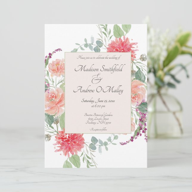 Convite Buquê Floral Elegante em Aquarela (Em pé/Frente)
