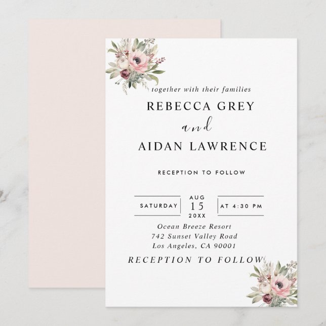 Convite buquê floral em aquarela rústica (Frente/Verso)