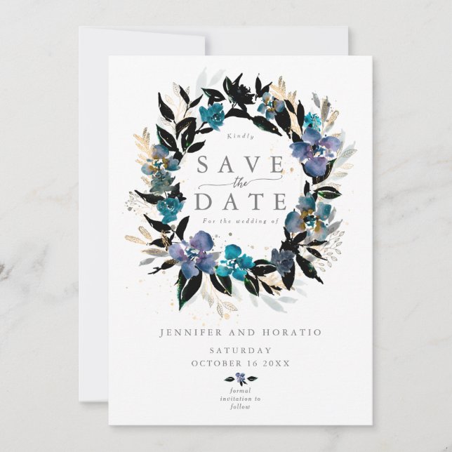 Convite Buquê Floral Floral de Casamento Azul (Frente)