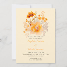 Convite Buquê Floral Laranja Pastel Outono Amarelo Casamen